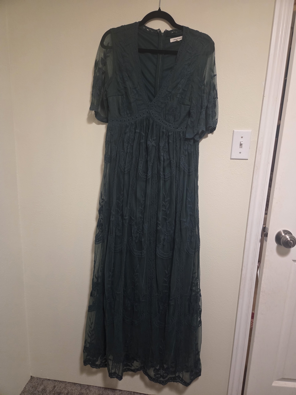 Pinkblush Maternity Forest Green Lace Maxi Dress with V-Neck - Picture 3 of 5